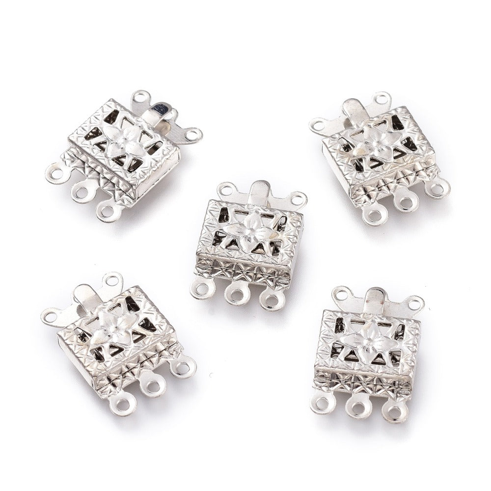 10 Carved Pattern Box Clasps - Silver Tone - 15mm x 10mm