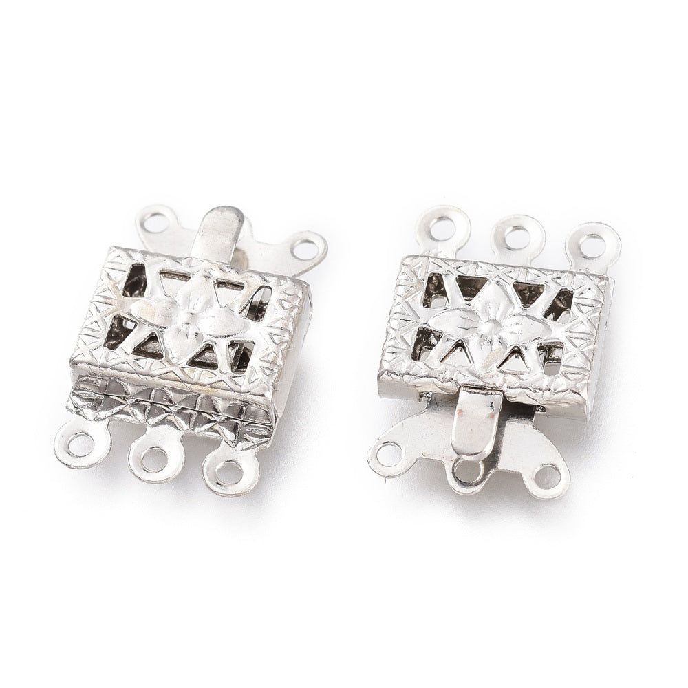 10 Carved Pattern Box Clasps - Silver Tone - 15mm x 10mm