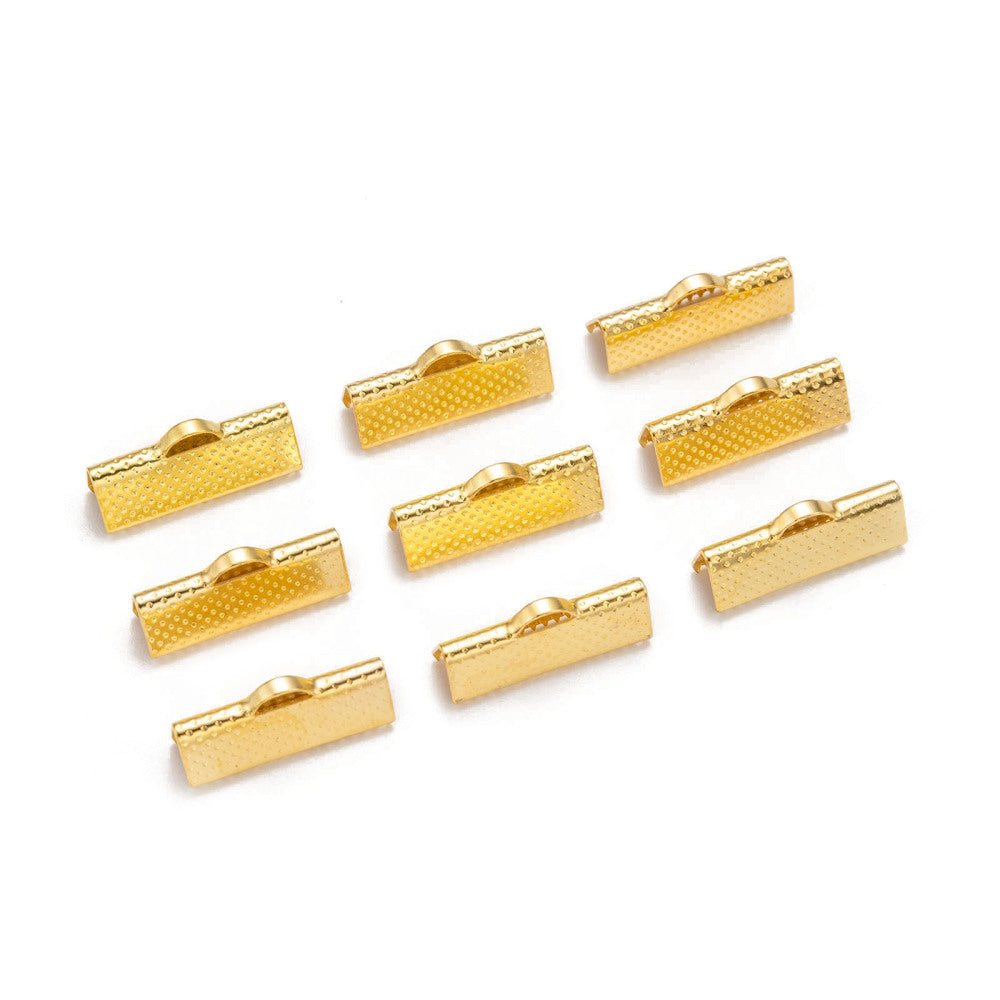 60 Ribbon End Clamps Cord Ends - 20mm - Gold Plated