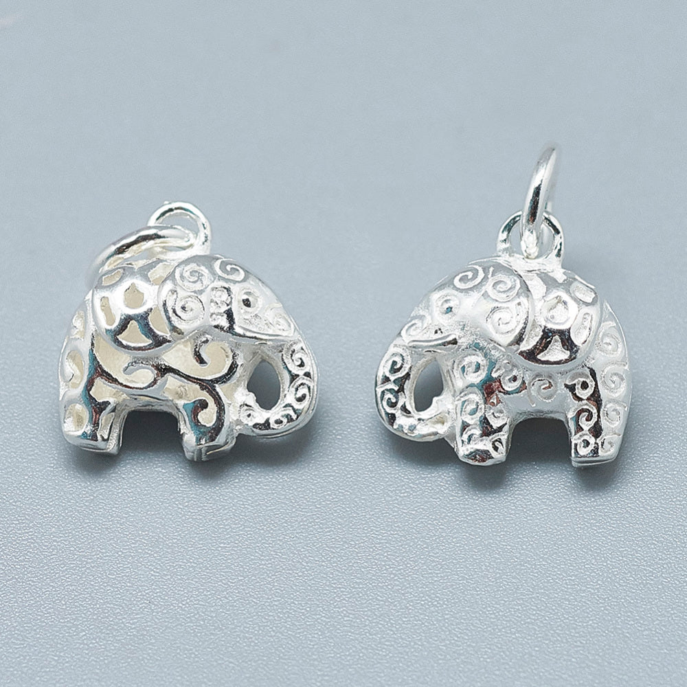 Sterling Silver Elephant Charm - 11mm x 11mm - Pack of 1