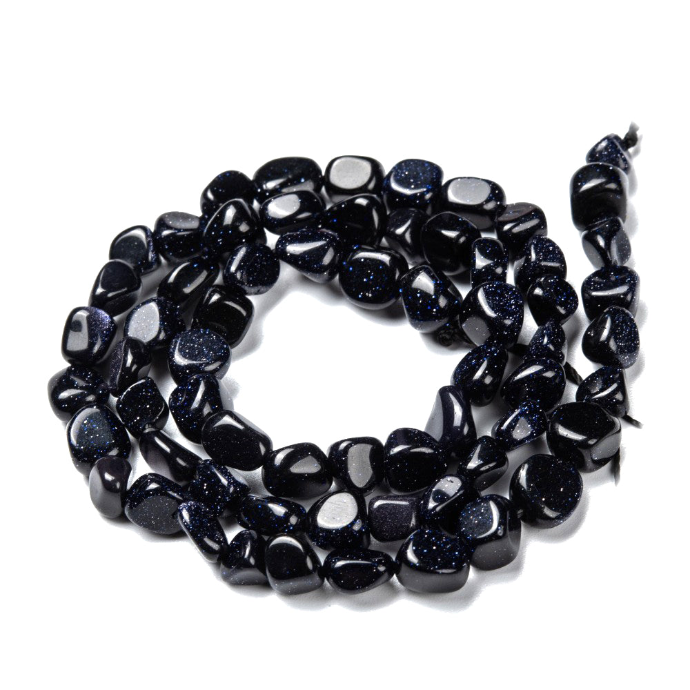 Blue Goldstone Nugget Beads - 7mm x 6mm - Synthetic - 1 Strand