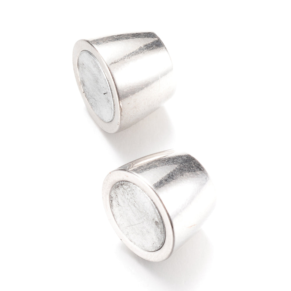 5 Magnetic Barrel Clasps - Silver Tone - 15mm x 6mm