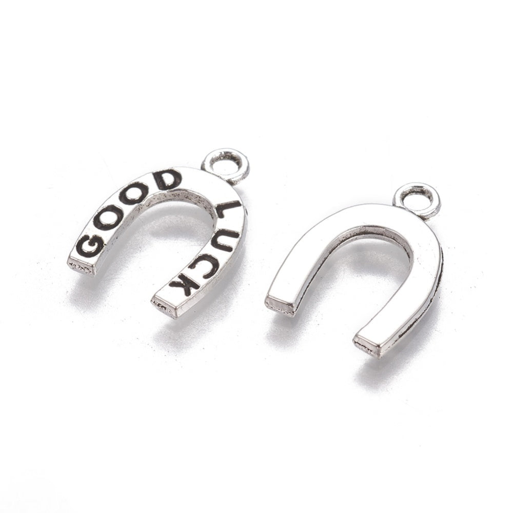 Horseshoe "Good Luck" Charms - Antique Silver - 18mm - Pack of 10