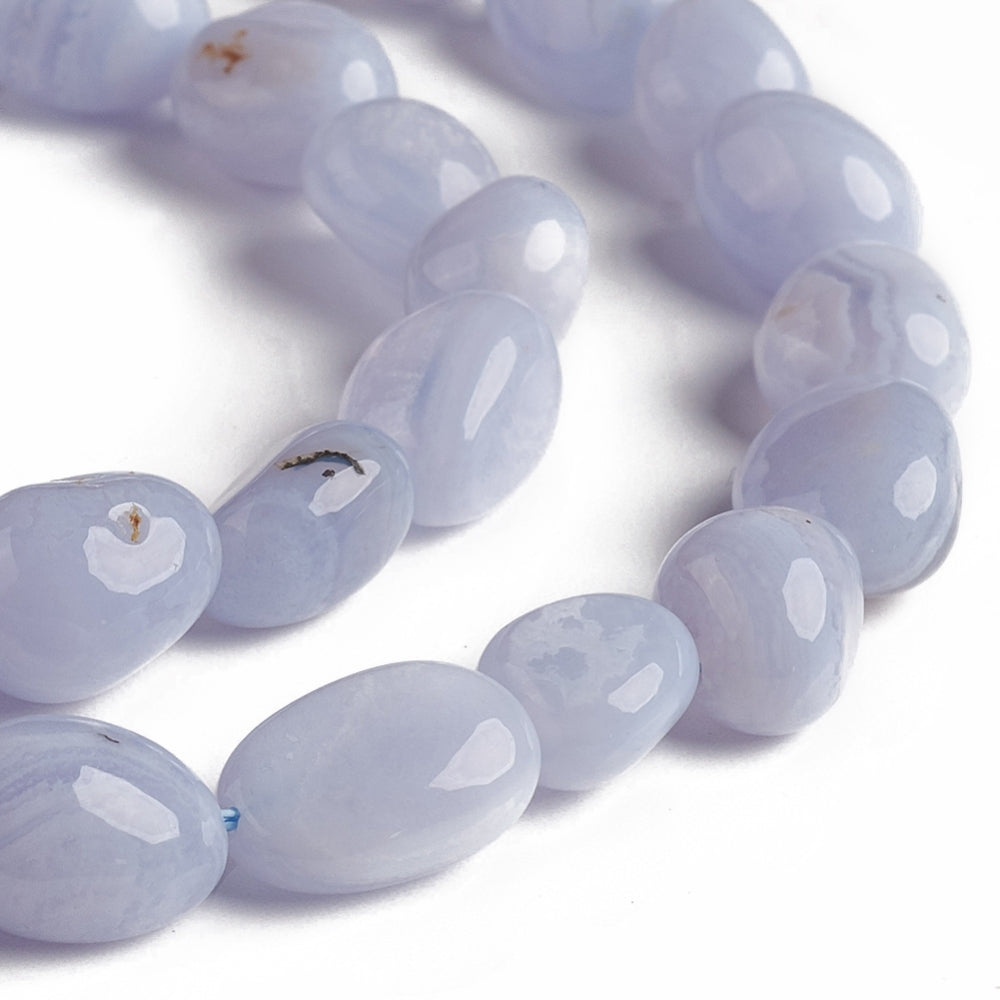 Blue Lace Agate Nugget Beads - 15mm x 12mm - Natural - 1 Strand