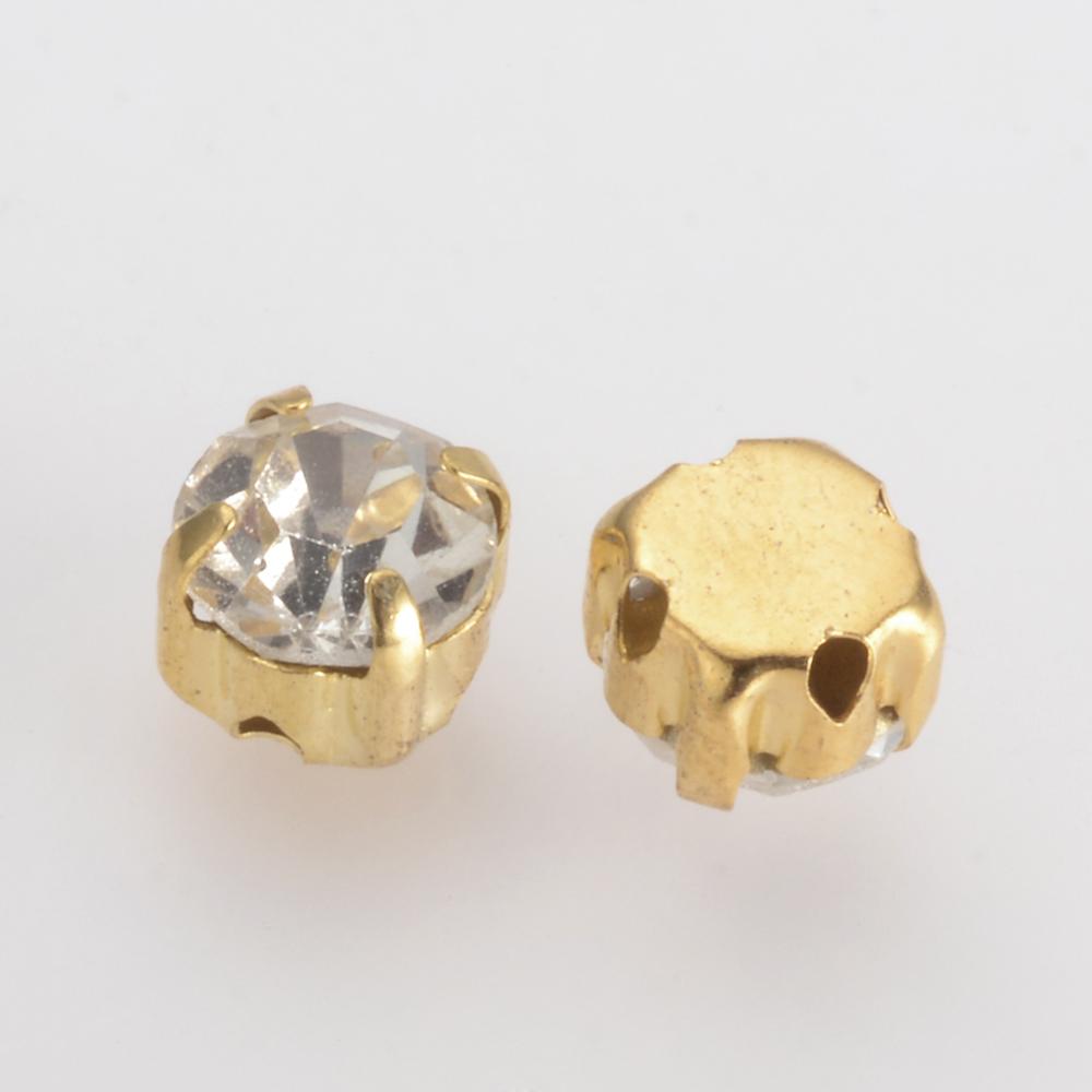 Gold Montee Beads - Clear Rhinstone - 6mm - Pack of 20