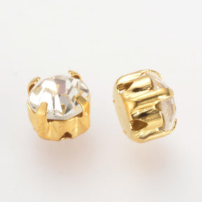 Gold Montee Beads - Clear Rhinstone - 6mm - Pack of 20