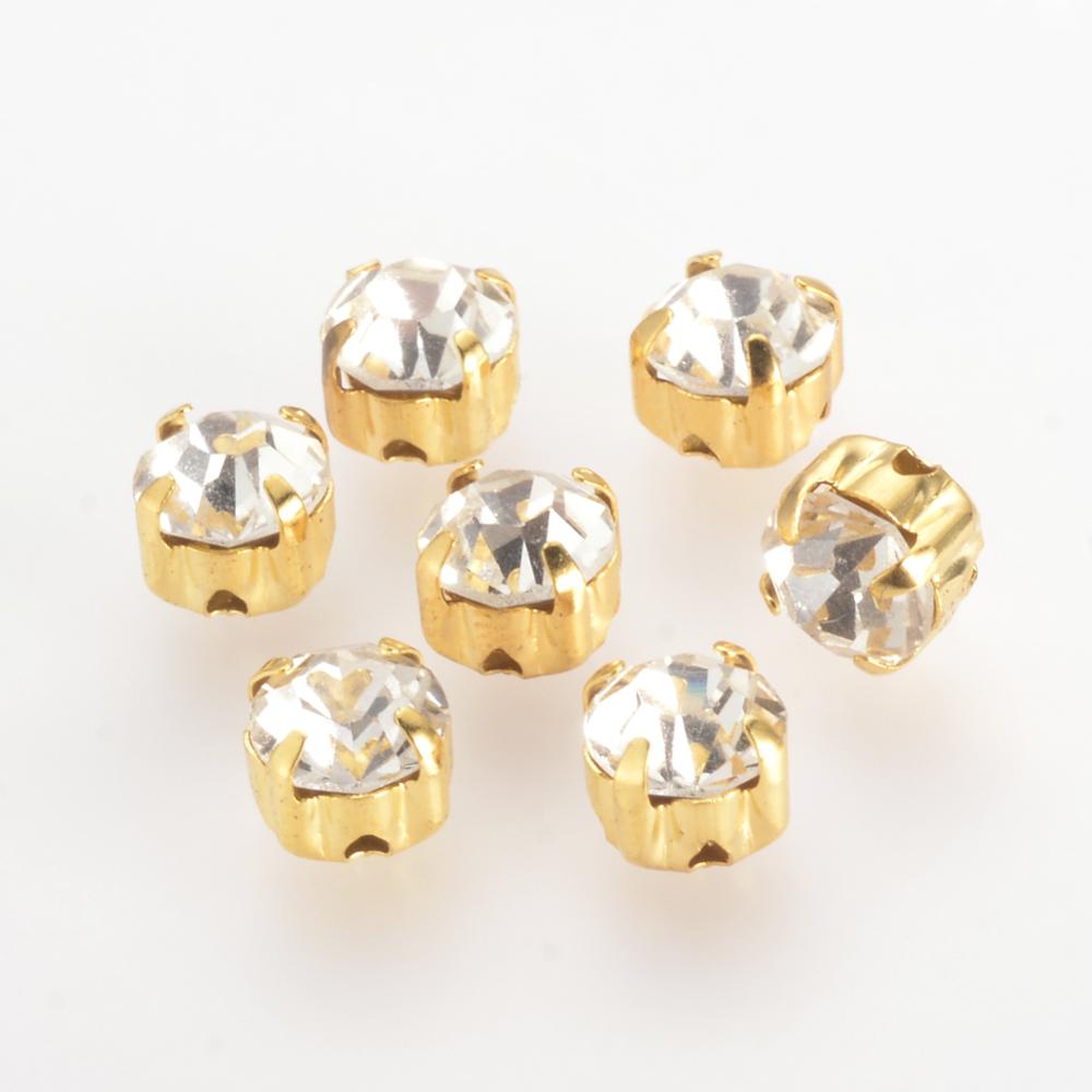 Gold Montee Beads - Clear Rhinstone - 6mm - Pack of 20