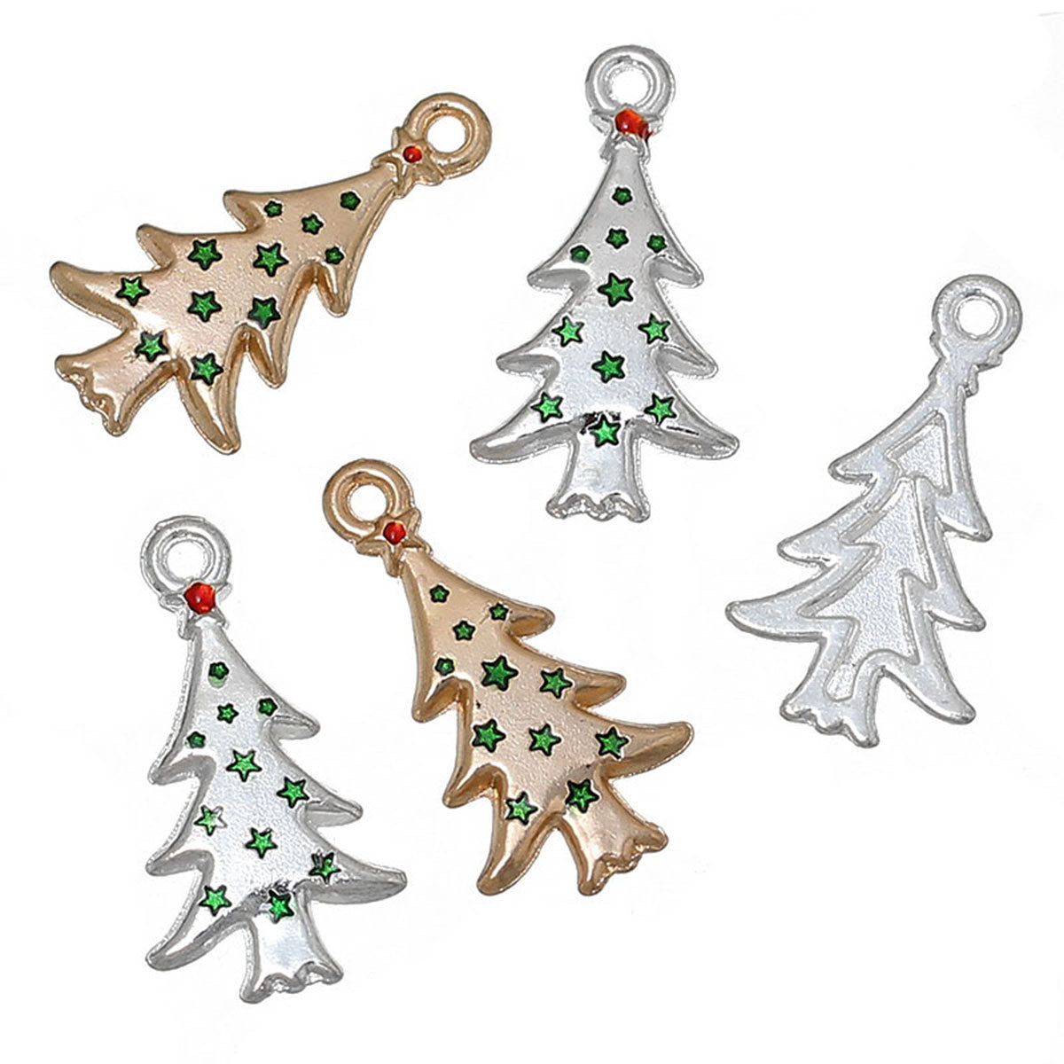 Christmas Tree Charms - Mixed Silver & Gold Colours - 26mm x 14mm Charms Julz Beads 