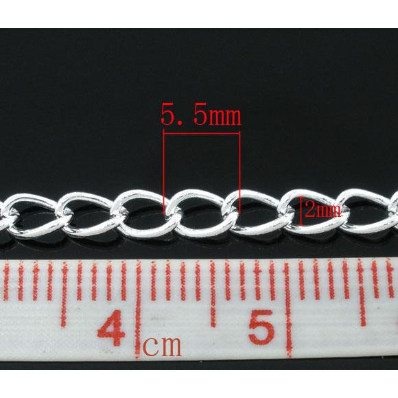 Curb Chain - Silver Plated - 10 Metres - Link Size 5.5 x 3.5mm Chains Julz Beads 