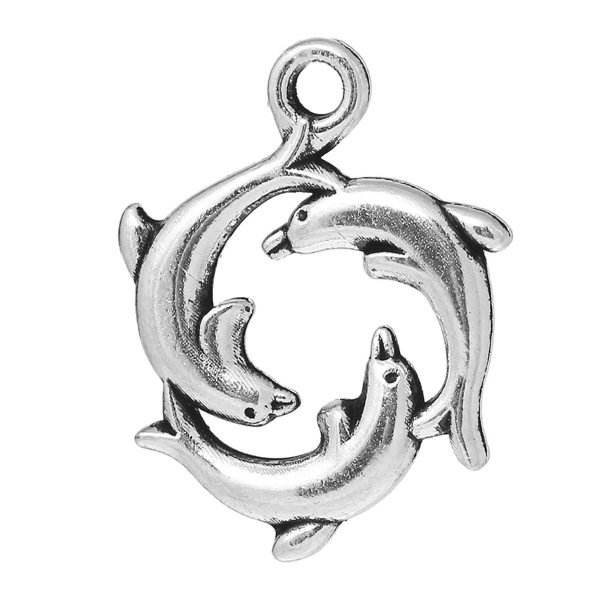 Dolphin Charms - Silver Tone - 21mm Charms Julz Beads 