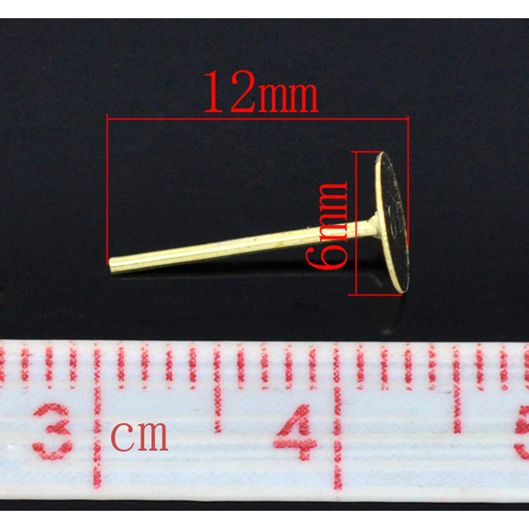 Earring Posts - Gold Plated - 6mm Earring Blanks Julz Beads 