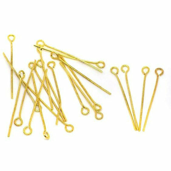 Eye Pins - Gold Plated - 30mm Eye Pins & Head Pins Julz Beads 