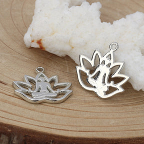 Flower Yoga Charms - Silver Tone - 18mm x 17mm Charms Julz Beads 