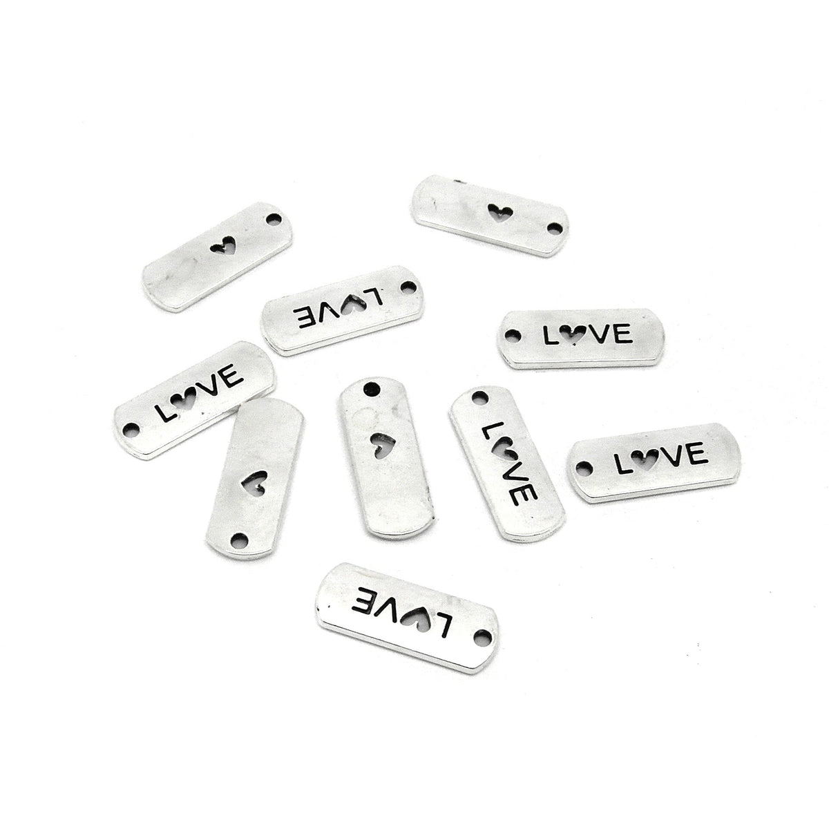LOVE Rectangle Charms - Antique Silver Tone - 21mm x 8mm Charms Julz Beads 