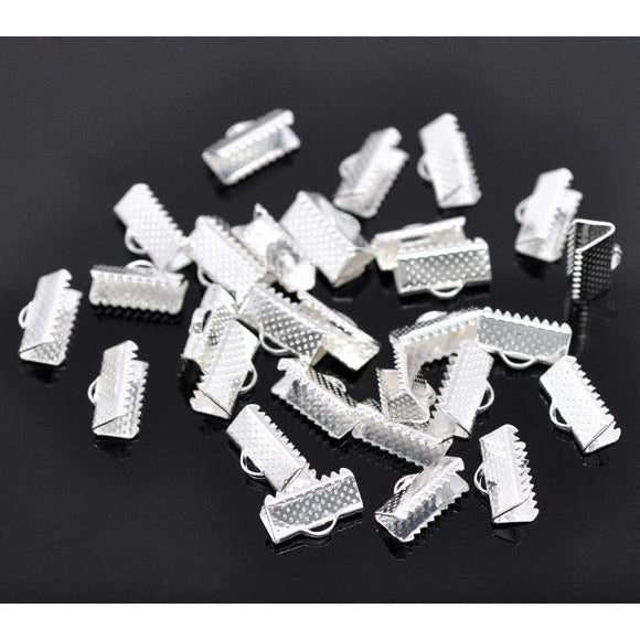 Ribbon End Clamps/Cord Ends - Silver Plated - 13mm Cord Ends Julz Beads 