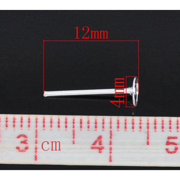 Silver Plated Earring Posts - Flat Bed - 4mm Earring Blanks Julz Beads 