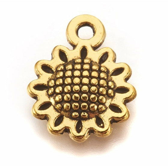Sunflower Charms - Gold Tone - 9mm x 12mm Metal Julz Beads 