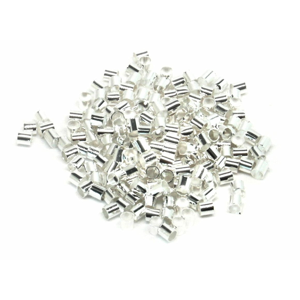 Tube Crimp Beads - Silver Plated - 2mm Crimp Beads & Covers Julz Beads 
